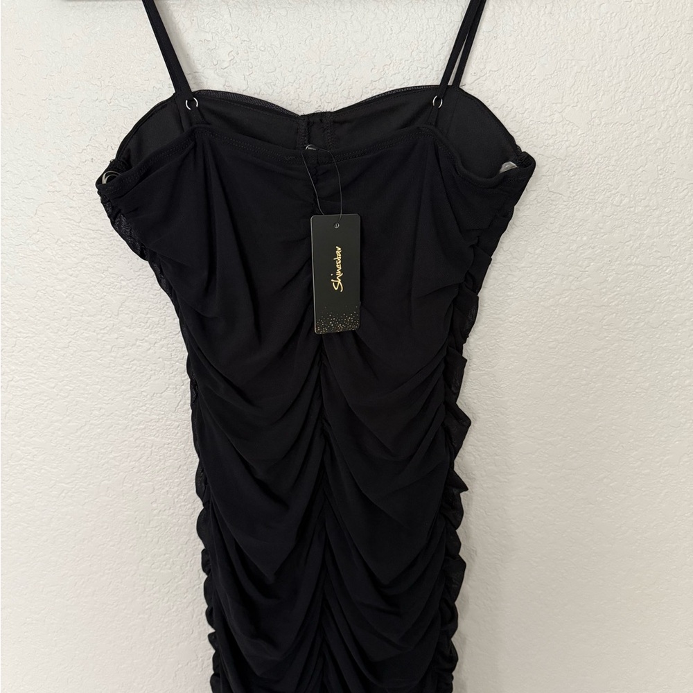 Shinestar Black Ruched Mini Dress - Picture 4 of 5